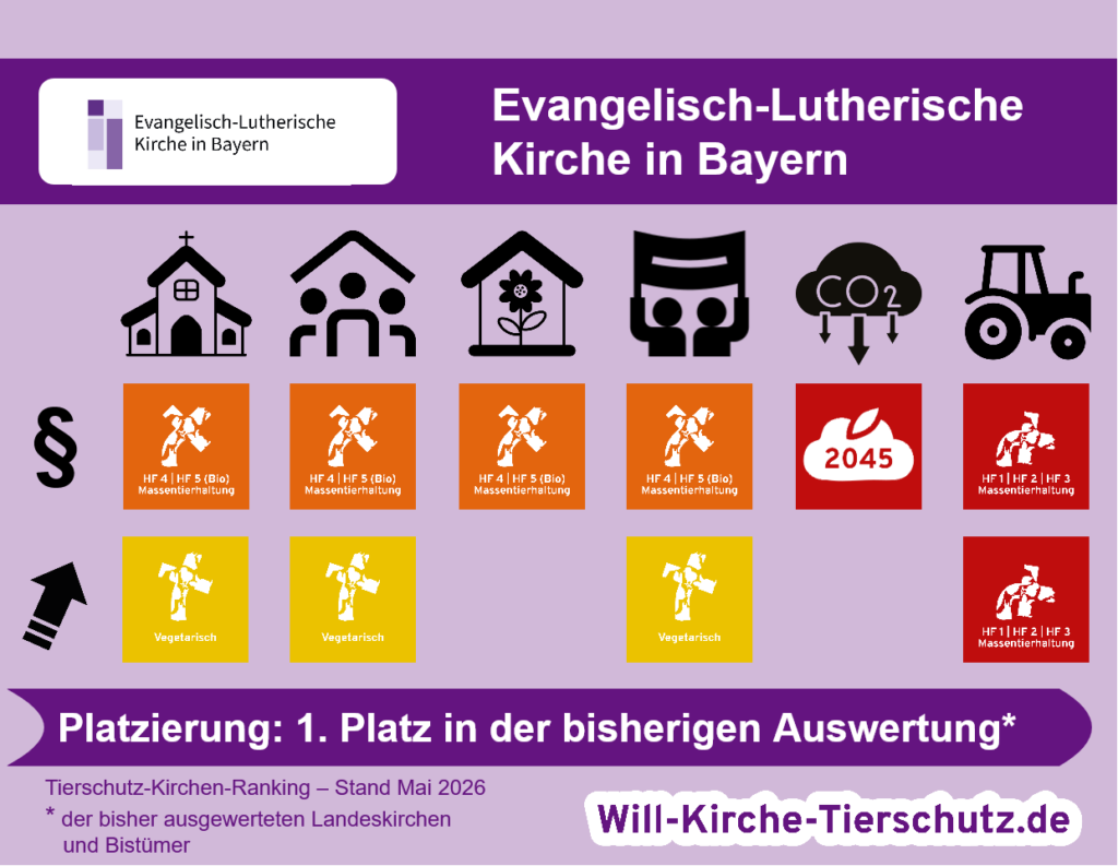 Grafik - so schneidet die Evangelisch-Lutherische Kirche in Bayern im Tierschutz-Kirchen-Ranking ab.